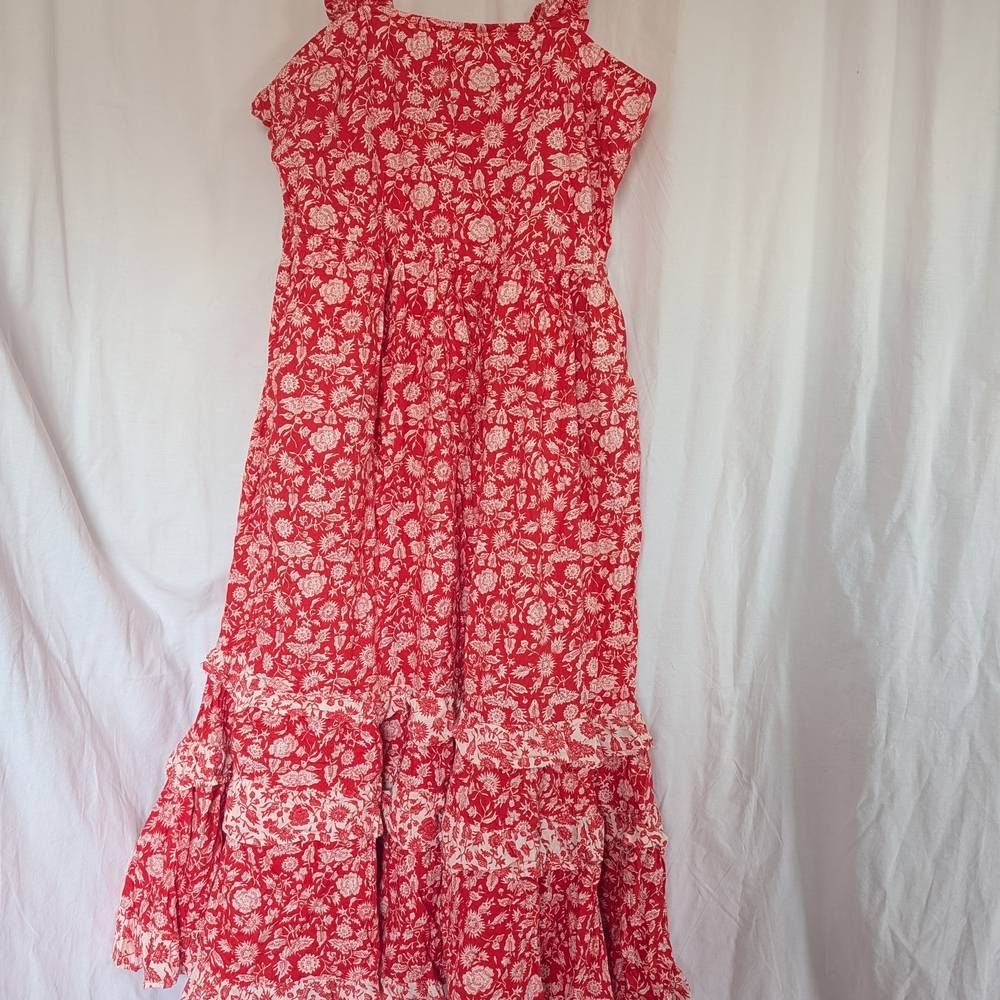 Red Orange Floral Tiered Maxi Dress - Picture 2 of 6